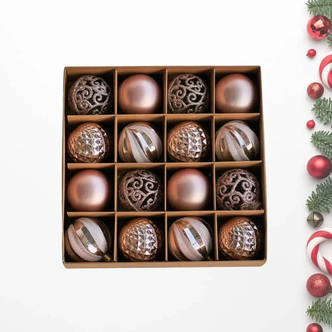 16pcs Set Rose Gold Christmas Hanging Baubles Ornament (D39)-Speckled Space