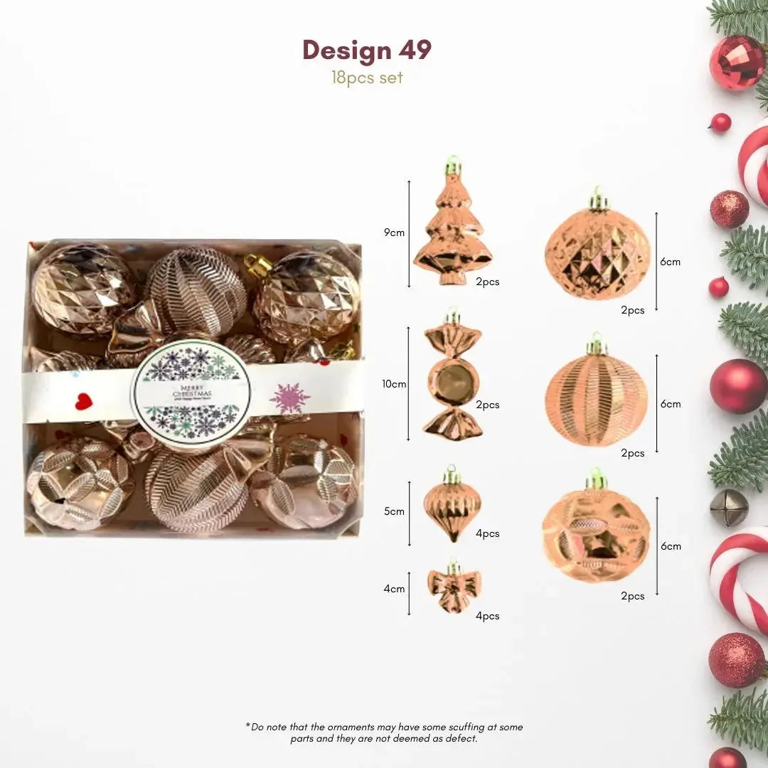 18pcs Set Rose Gold Christmas Hanging Baubles Ornament (D49)-Speckled Space