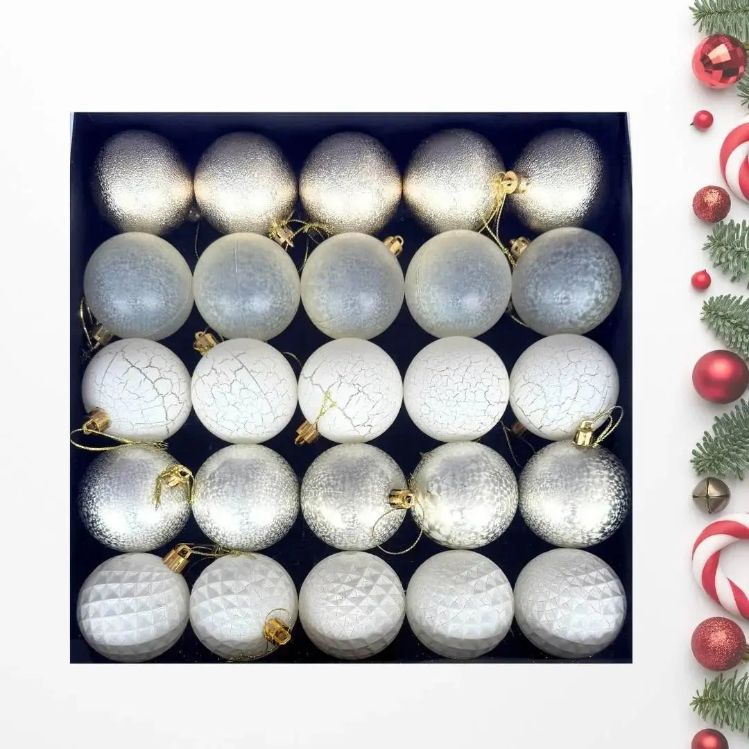 24pcs Set White Light Gold Christmas Hanging Baubles Ornament (D60)-Speckled Space