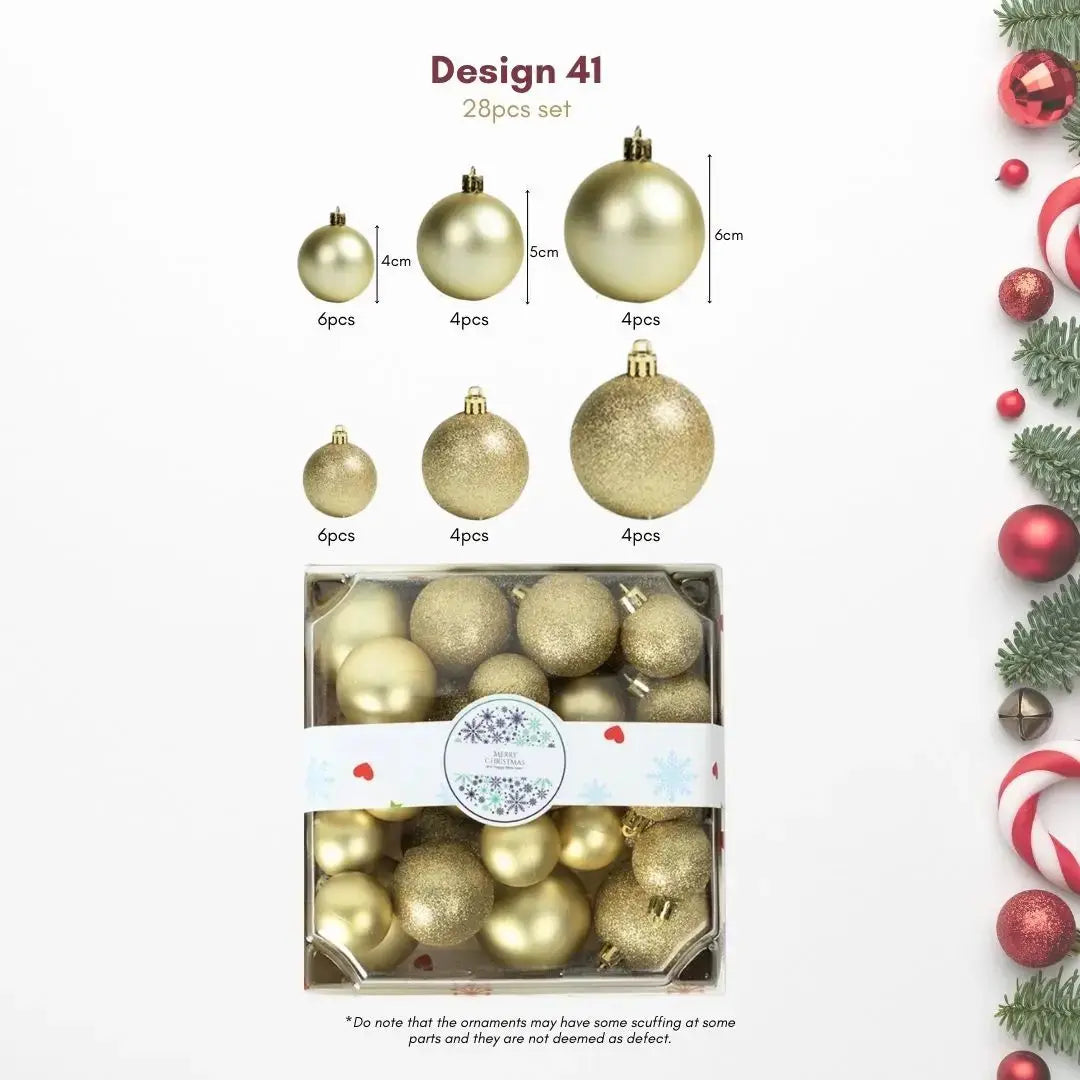 28pcs Set Gold Christmas Hanging Baubles Ornament (D41)-Speckled Space