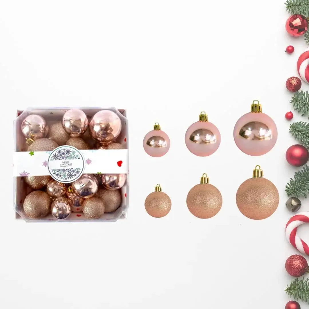 28pcs Set Rose Gold Christmas Hanging Baubles Ornament (D43)-Speckled Space