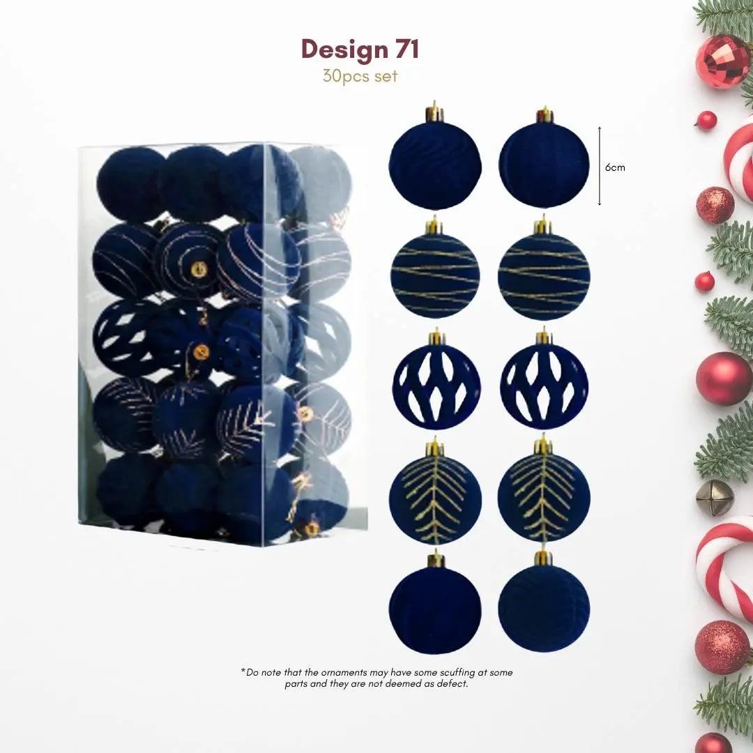 30pcs Set Dark Blue Velvet Christmas Hanging Baubles Ornament (D71)-Speckled Space