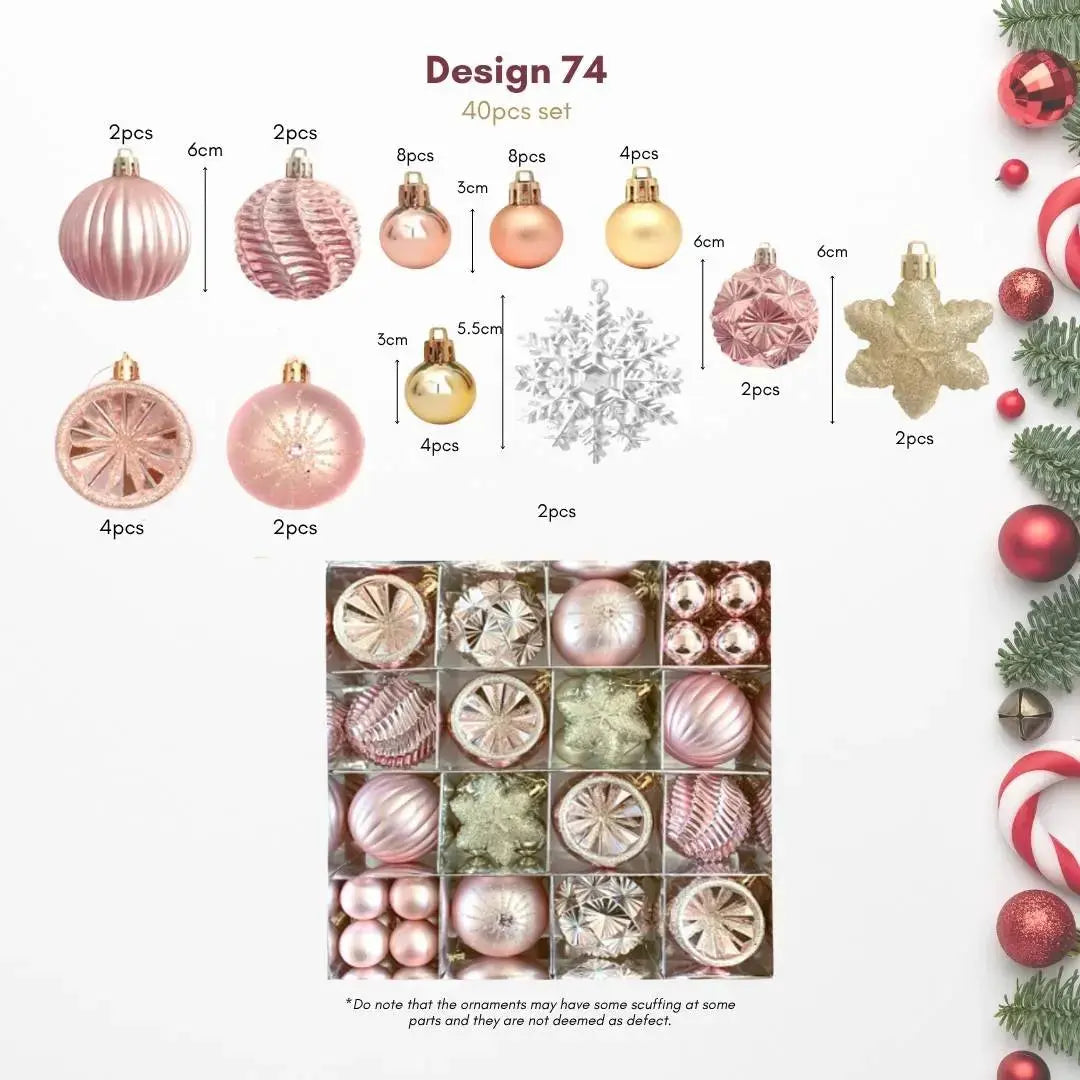 40pcs Set Rose Gold Christmas Hanging Baubles Ornament (D74)-Speckled Space