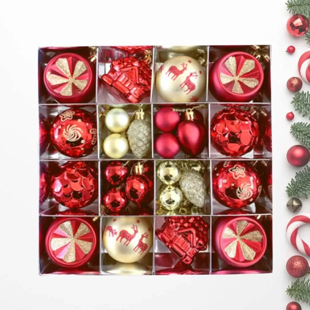 42pcs Set Red Gold Christmas Hanging Baubles Ornament (D72)-Speckled Space