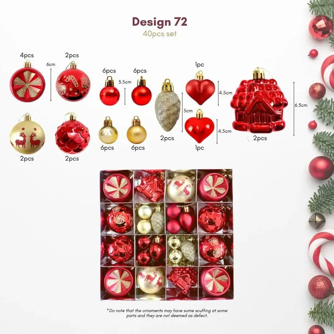 42pcs Set Red Gold Christmas Hanging Baubles Ornament (D72)-Speckled Space