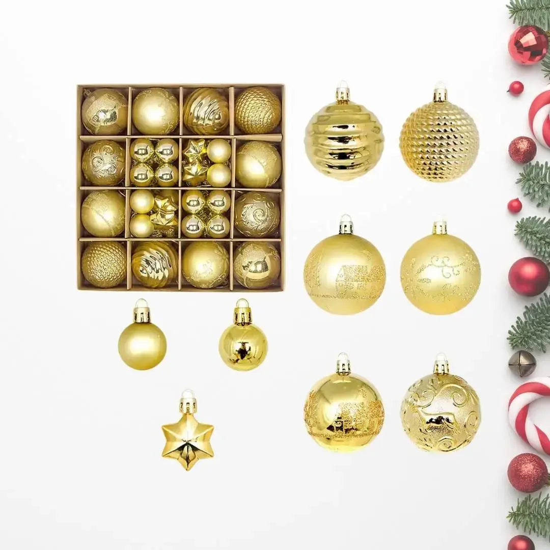 44pcs Set Gold Christmas Hanging Baubles Ornament (D35)-Speckled Space