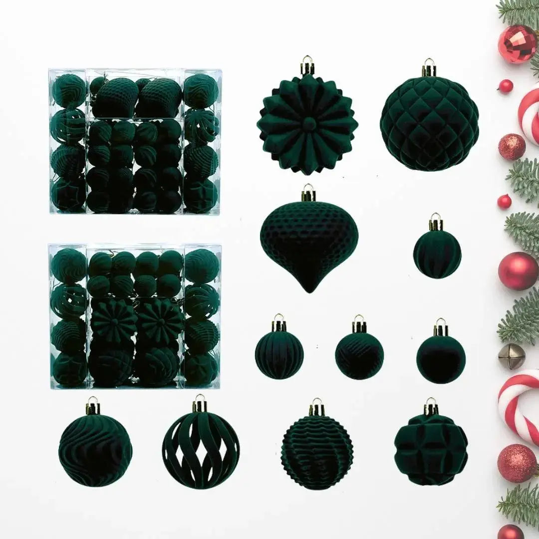 48pcs Set Dark Green Christmas Hanging Baubles Ornament (D89)-Speckled Space