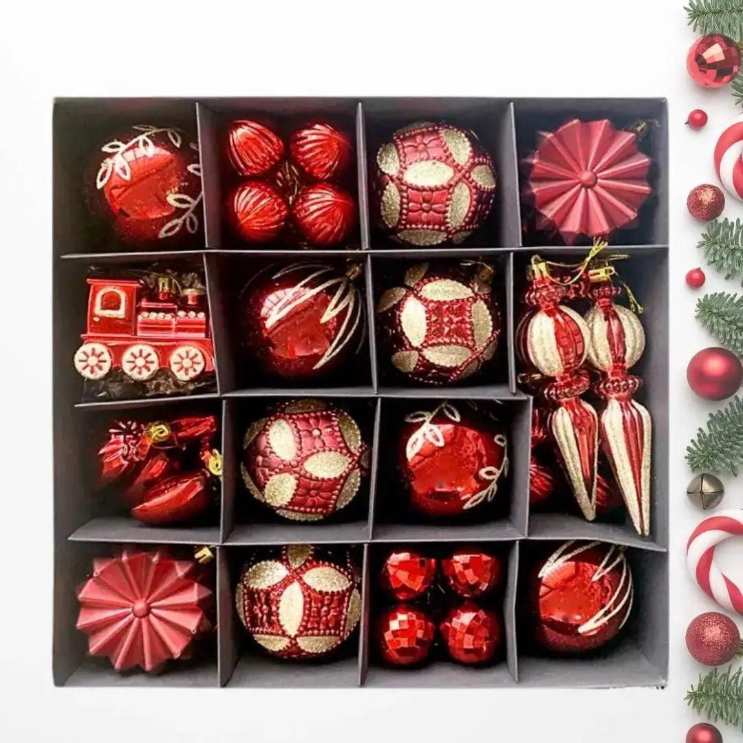 60pcs Set Red Gold Christmas Hanging Baubles Ornament (D77)-Speckled Space