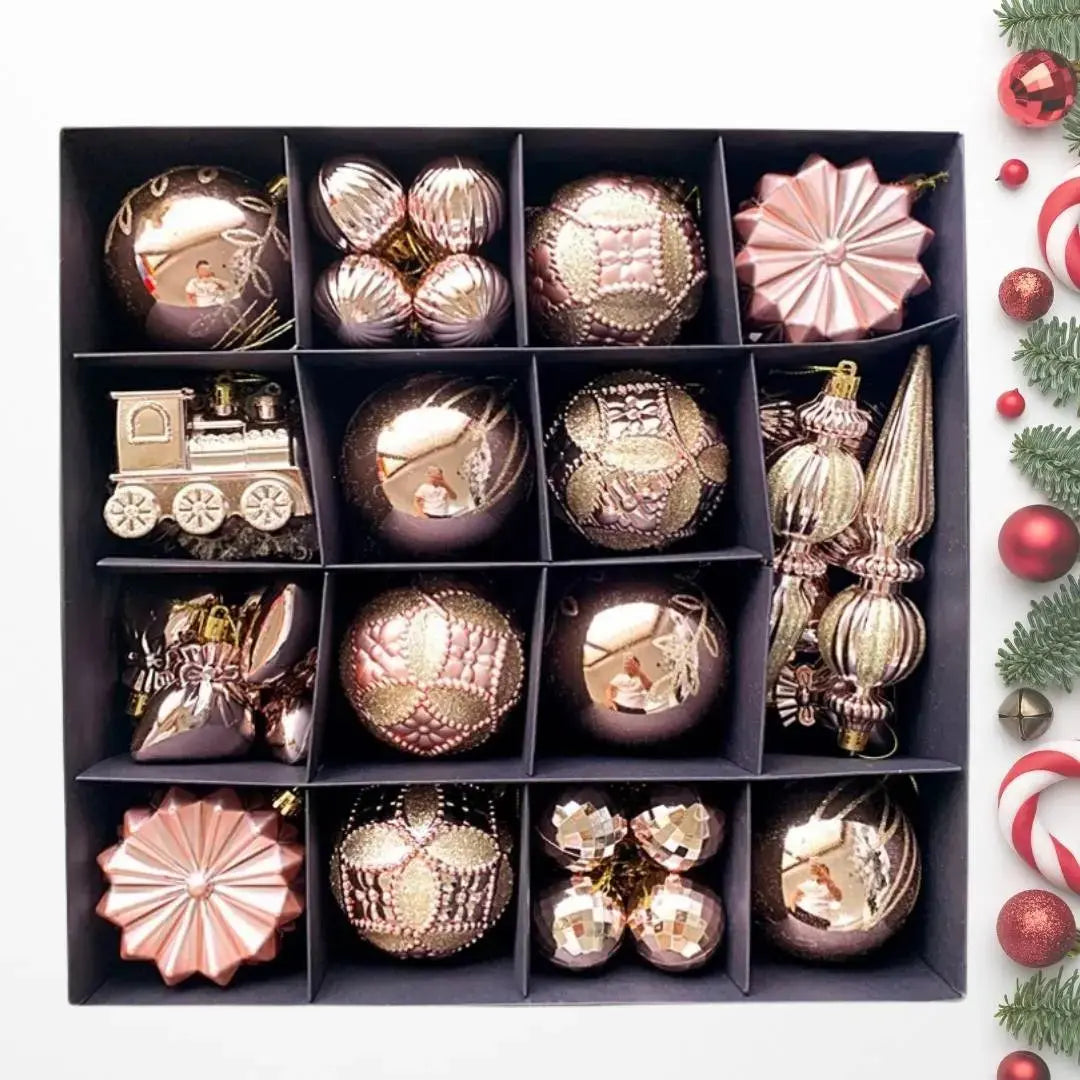 60pcs Set Rose Gold Christmas Hanging Baubles Ornament (D78)-Speckled Space