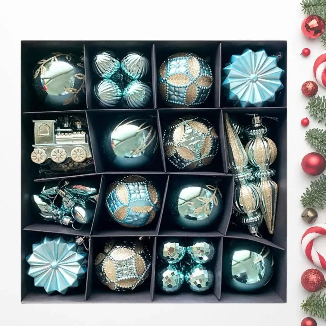 60pcs Set Turquoise Blue Christmas Hanging Baubles Ornament (D76)-Speckled Space
