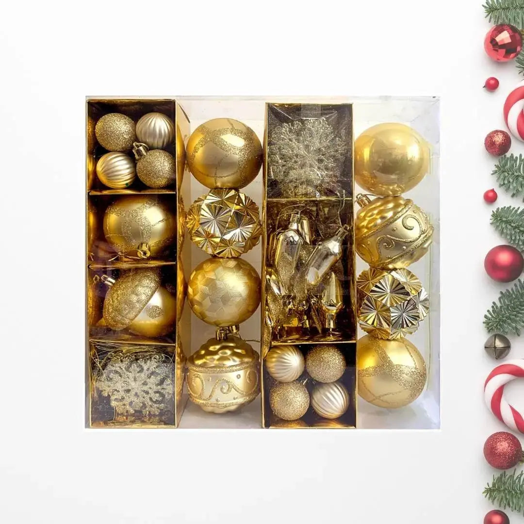 62pcs Set Gold Christmas Hanging Baubles Ornament (D22)-Speckled Space