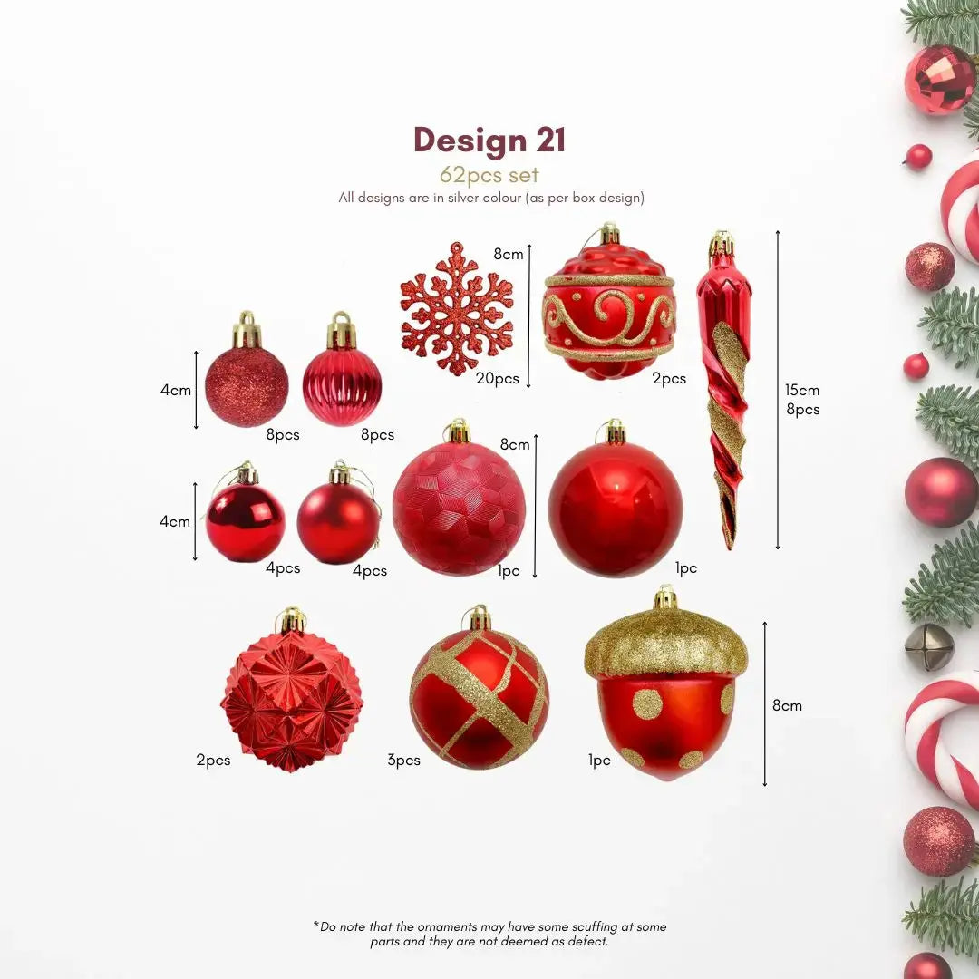 62pcs Set Silver Christmas Hanging Baubles Ornament (D21)-Speckled Space