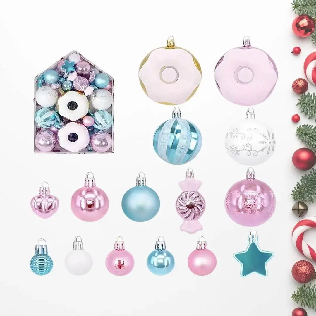 72pcs Set Pastel Pink & Blue Christmas Hanging Baubles Ornament (D82)-Speckled Space