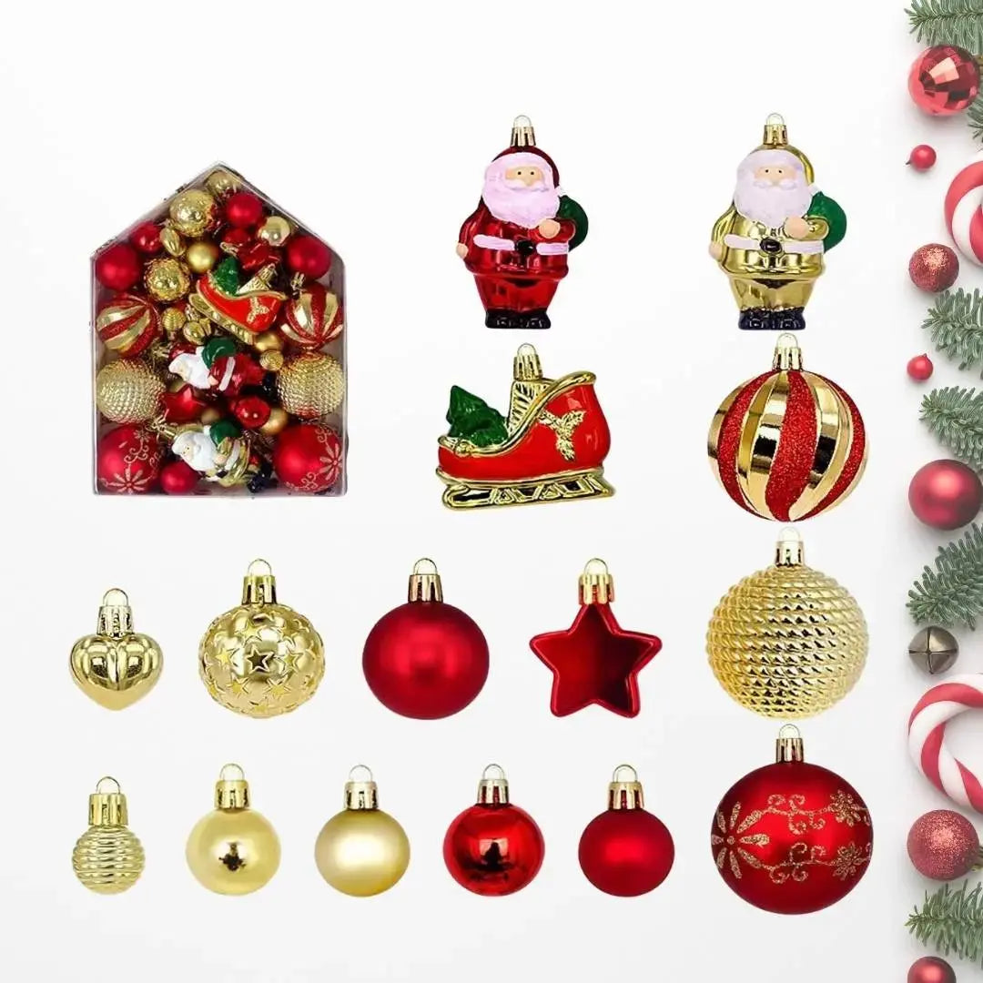 72pcs Set Red Gold Christmas Hanging Baubles Ornament (D80)-Speckled Space