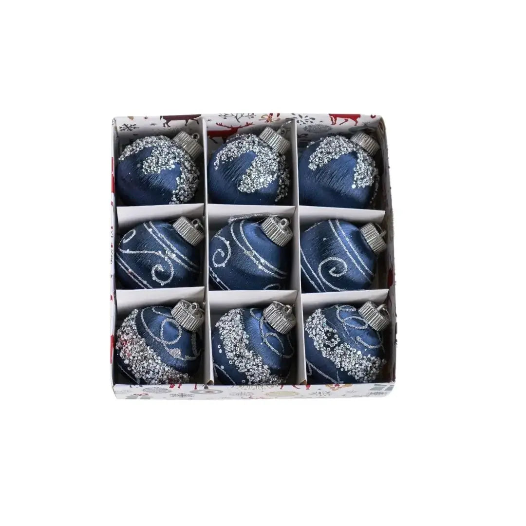 9pcs Set 8cm Blue Christmas Hanging Baubles Ornament (D55)-Speckled Space