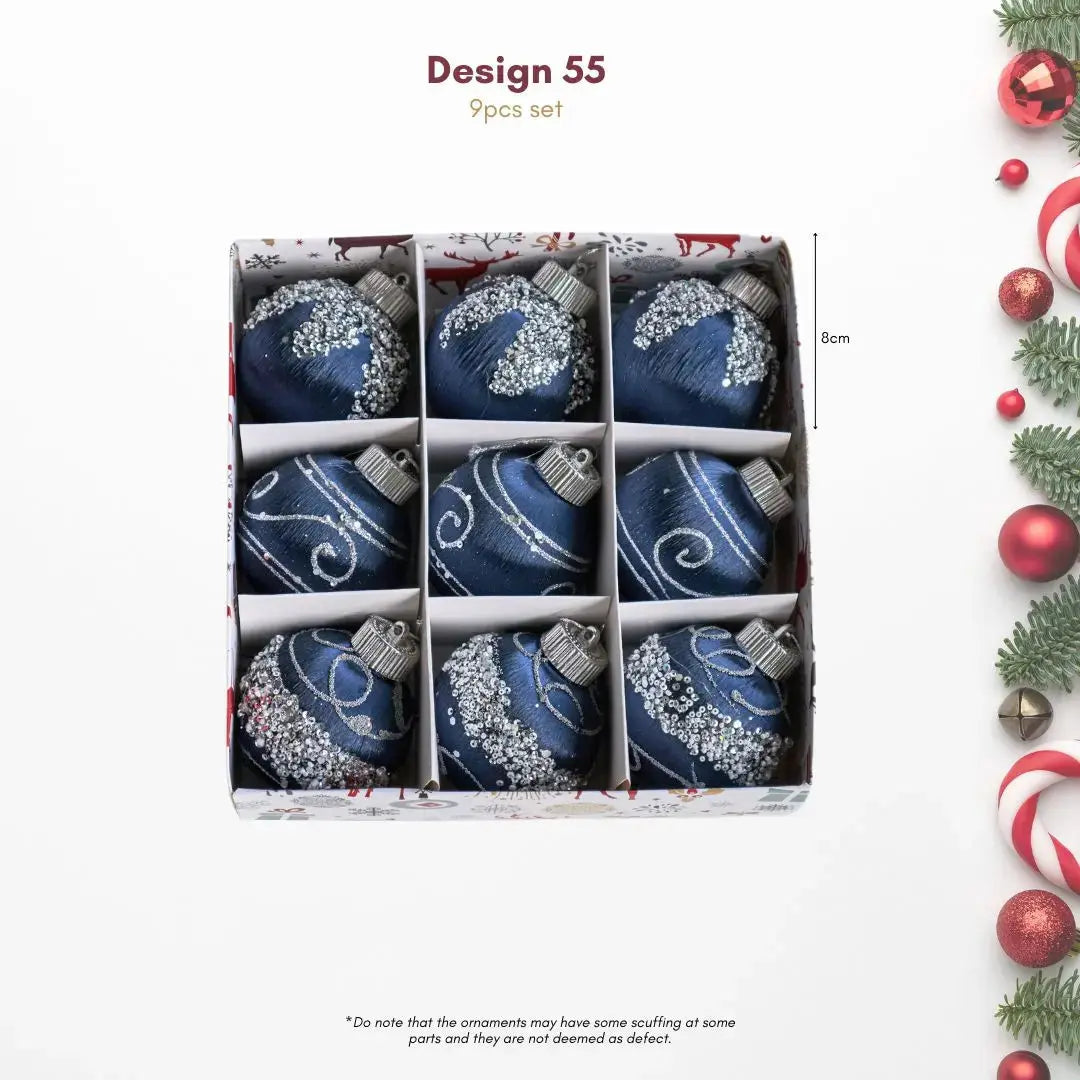 9pcs Set 8cm Blue Christmas Hanging Baubles Ornament (D55)-Speckled Space