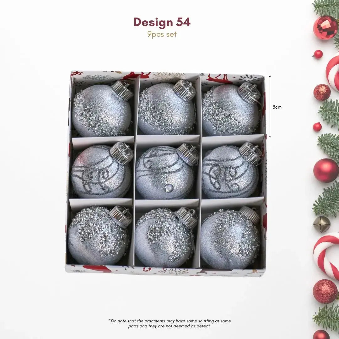 9pcs Set 8cm Silver Christmas Hanging Baubles Ornament (D54)-Speckled Space