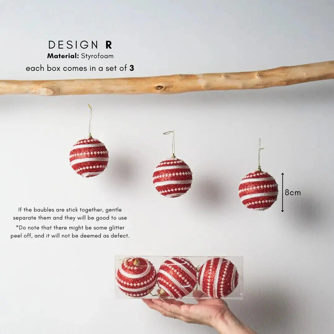 Serephina Red 3pcs Christmas Hanging Baubles Ornament Design R-Speckled Space