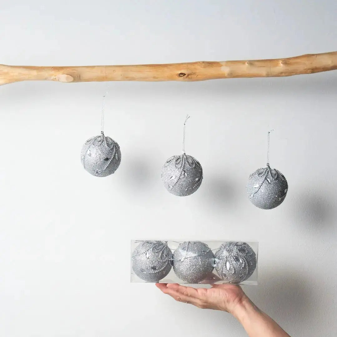 Swish Silver 3pcs Christmas Hanging Baubles Ornament Design O-Speckled Space
