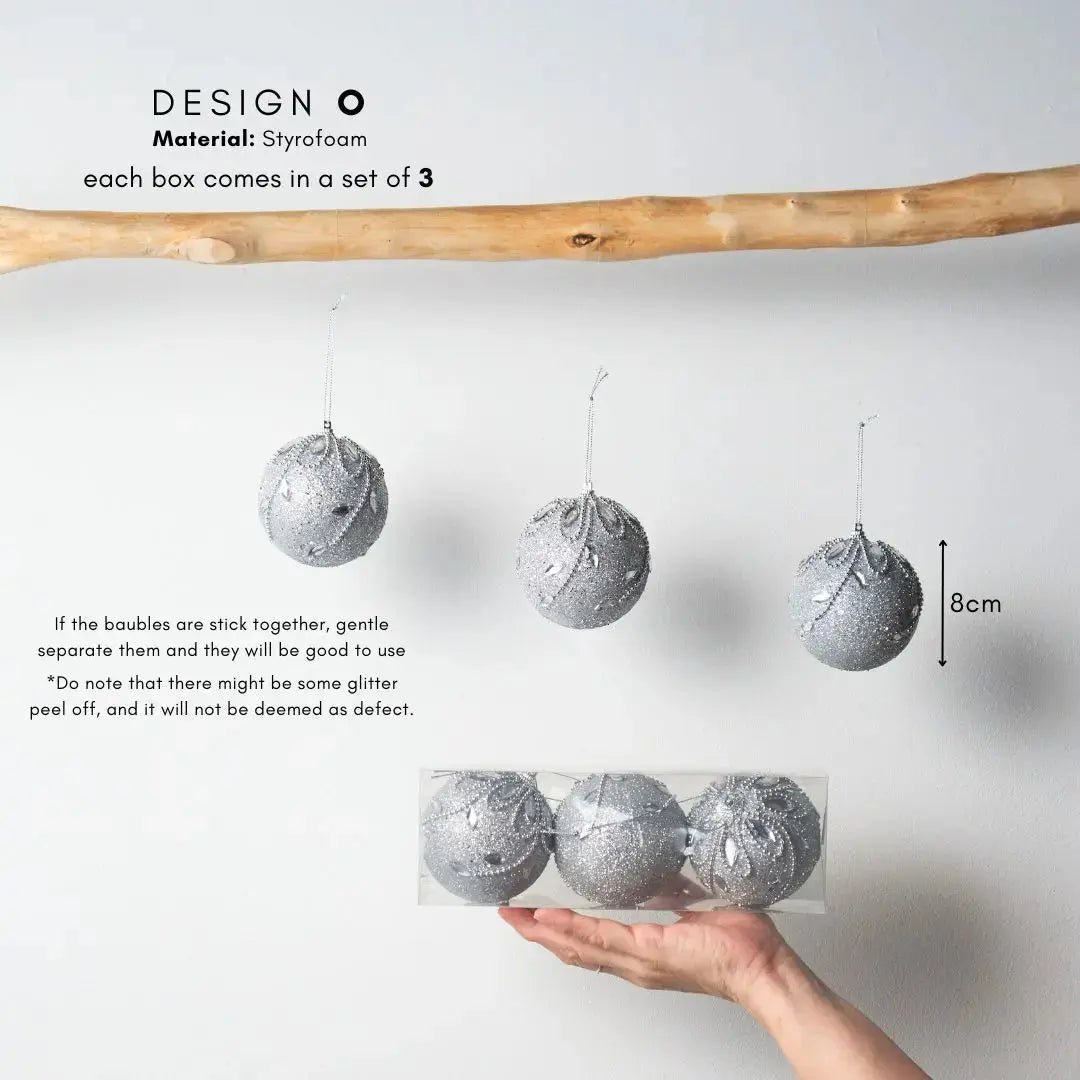 Swish Silver 3pcs Christmas Hanging Baubles Ornament Design O-Speckled Space