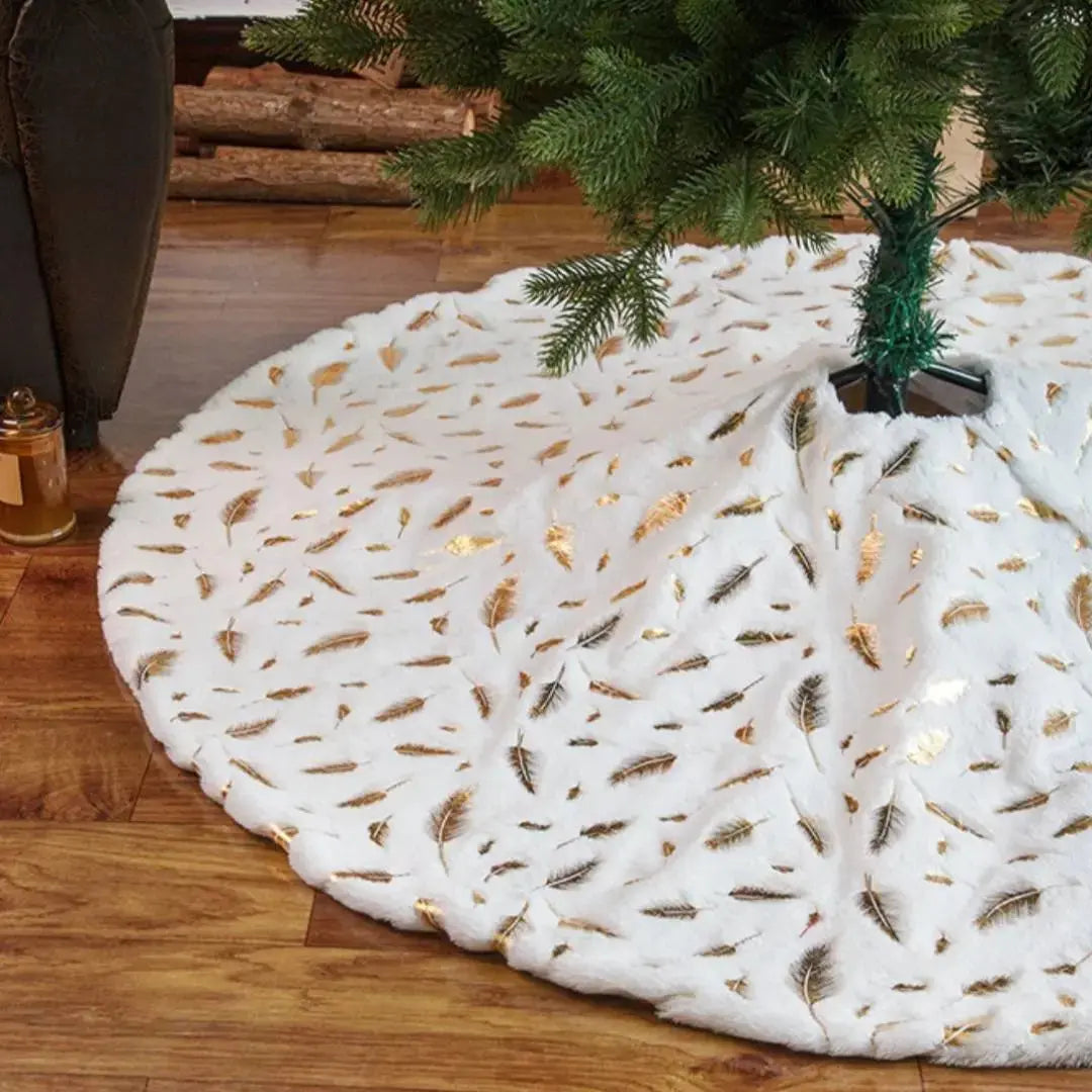 Gold Feather Christmas Tree Skirting-Speckled Space