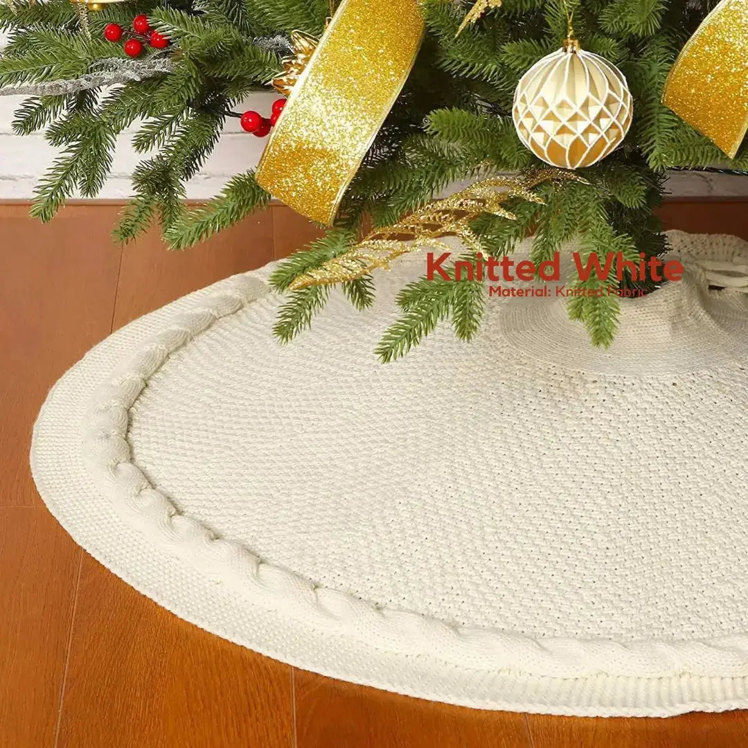 Knitted White Christmas Tree Skirting-Speckled Space