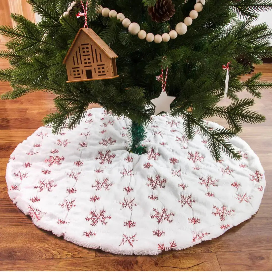 Red Snow Christmas Tree Skirting-Speckled Space
