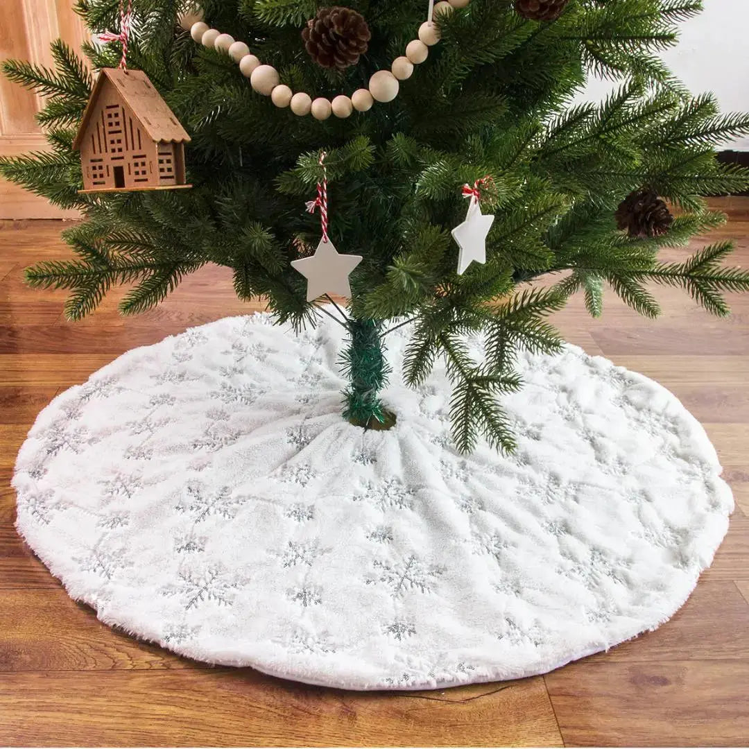 Silver Snow Christmas Tree Skirting-Speckled Space