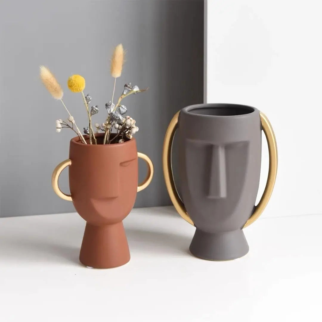 Roopa Head Planter Ceramic Vase-Speckled Space