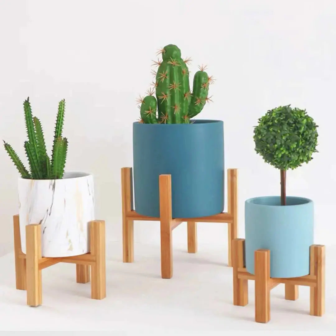 Flower Pots Elevated Wooden Stand-Speckled Space