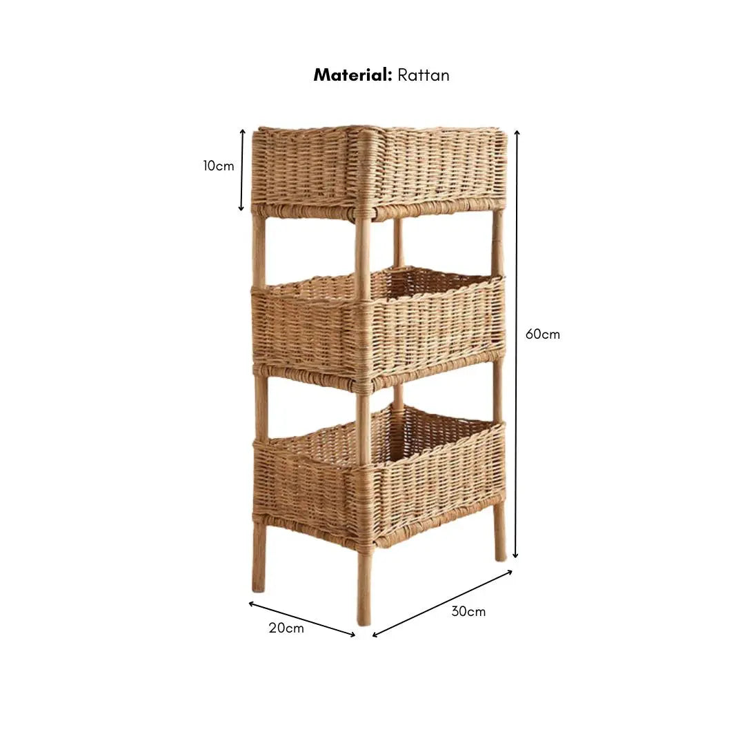 Lety Rattan 3-Tiers Storage Rack-Speckled Space