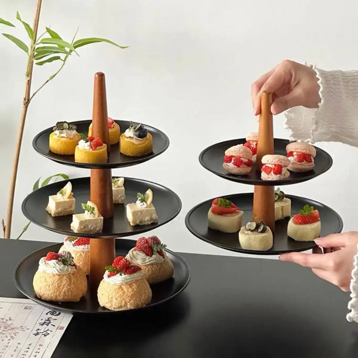 Brintel Black Stainless Steel 3 Tier Dessert Tray Stand My Store
