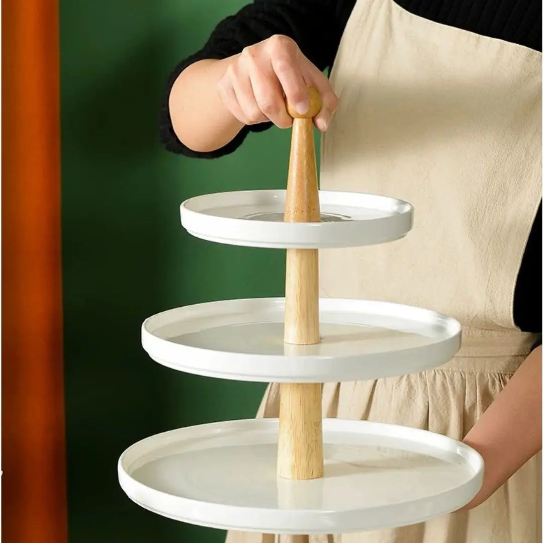 Britney Ceramic 3-Tier Dessert Tray-Speckled Space