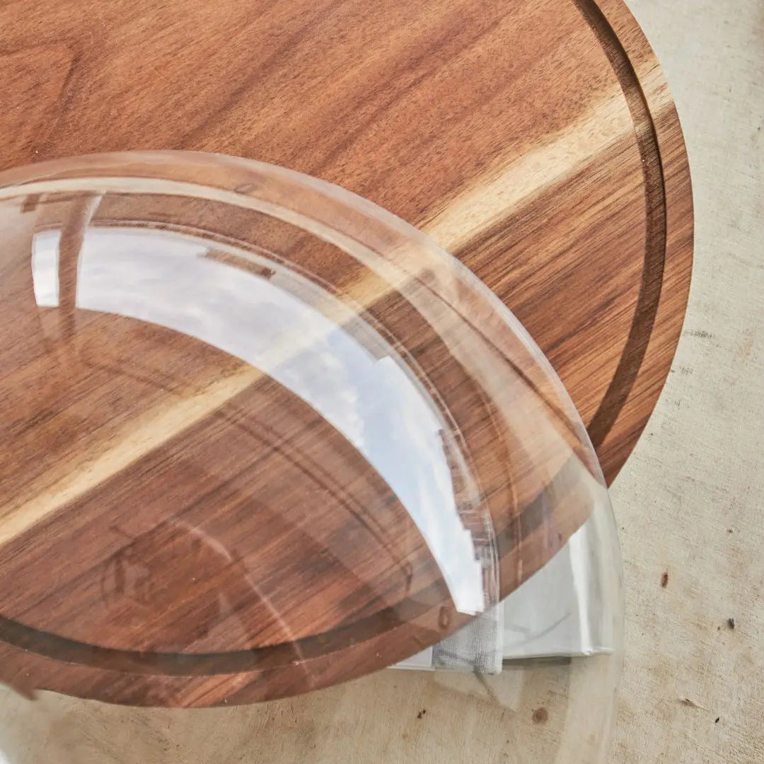 Houston Dessert Holder with Acrylic Lid Acacia Platter-Speckled Space
