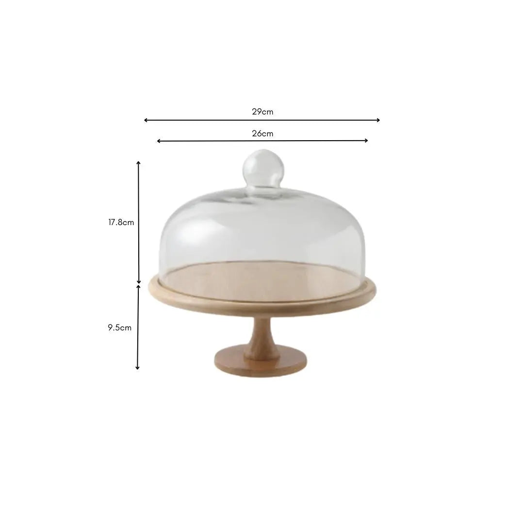 Walmer Cake Serving Stand with Dome Glass Lid Wooden Platter-Speckled Space