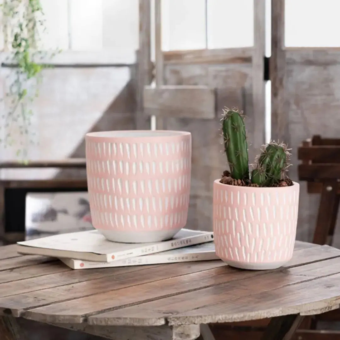Pinke Pink Pastel Concrete Flower Pot-Speckled Space
