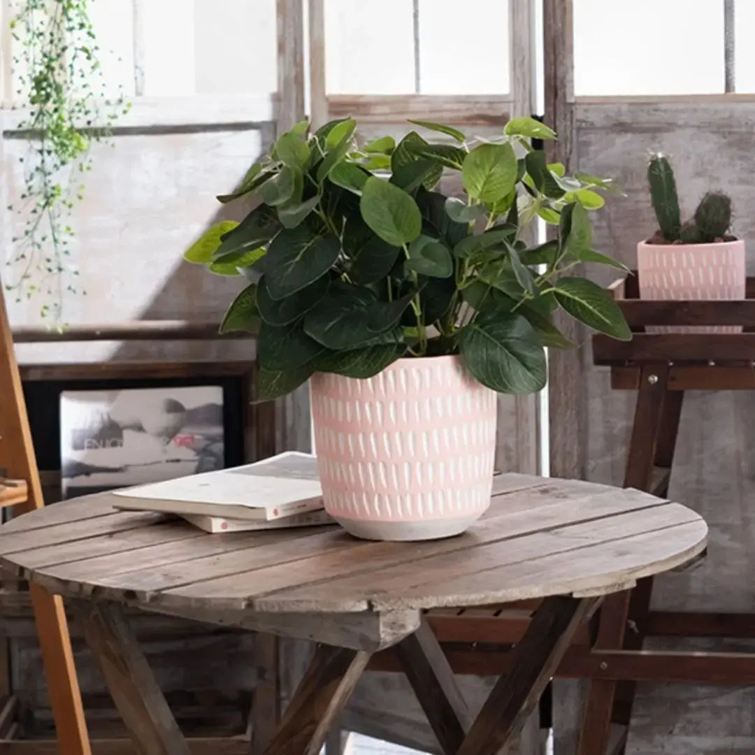 Pinke Pink Pastel Concrete Flower Pot-Speckled Space
