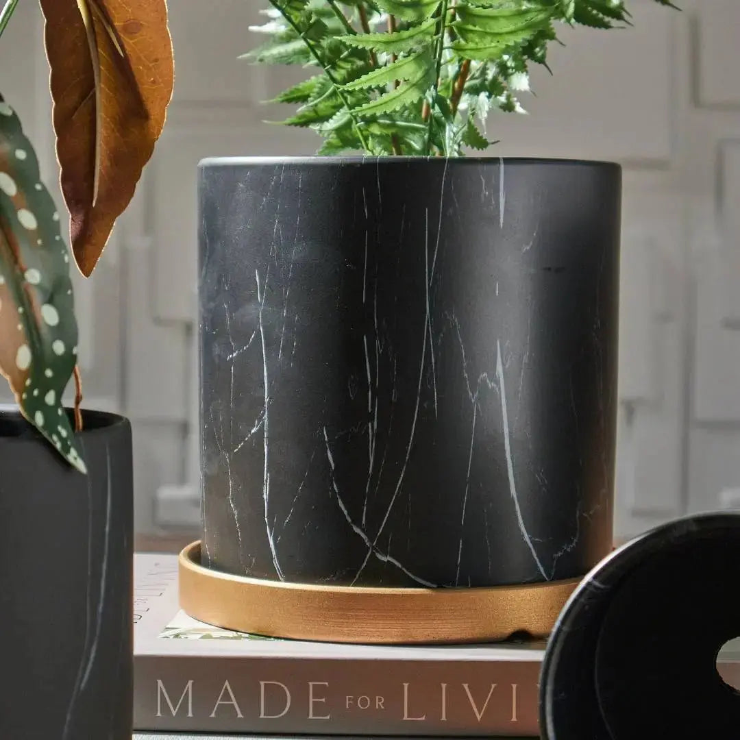 Bowie Black Marble Ceramic Flower Pot-Speckled Space