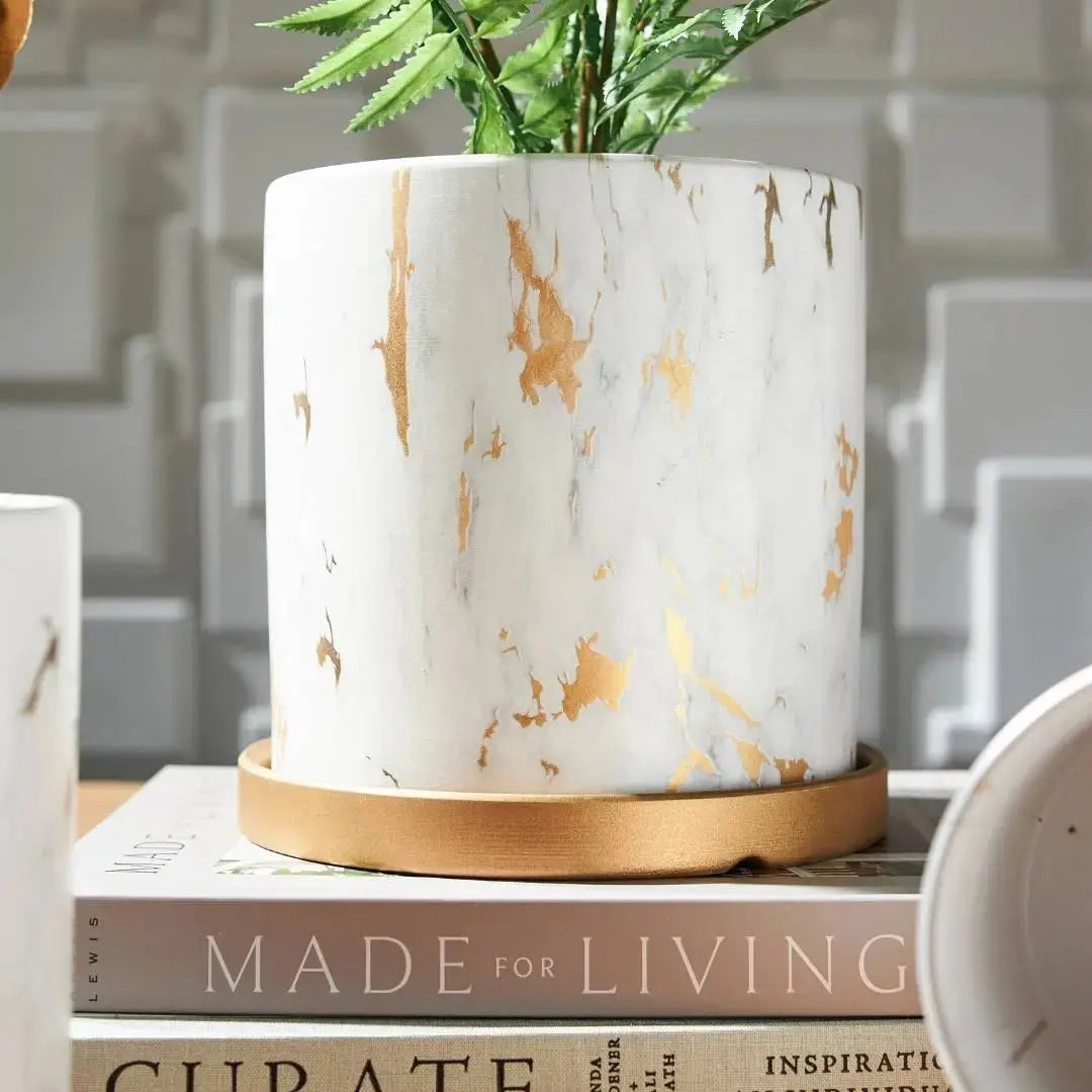 Miygan Marble Gold Ceramic Flower Pot-Speckled Space