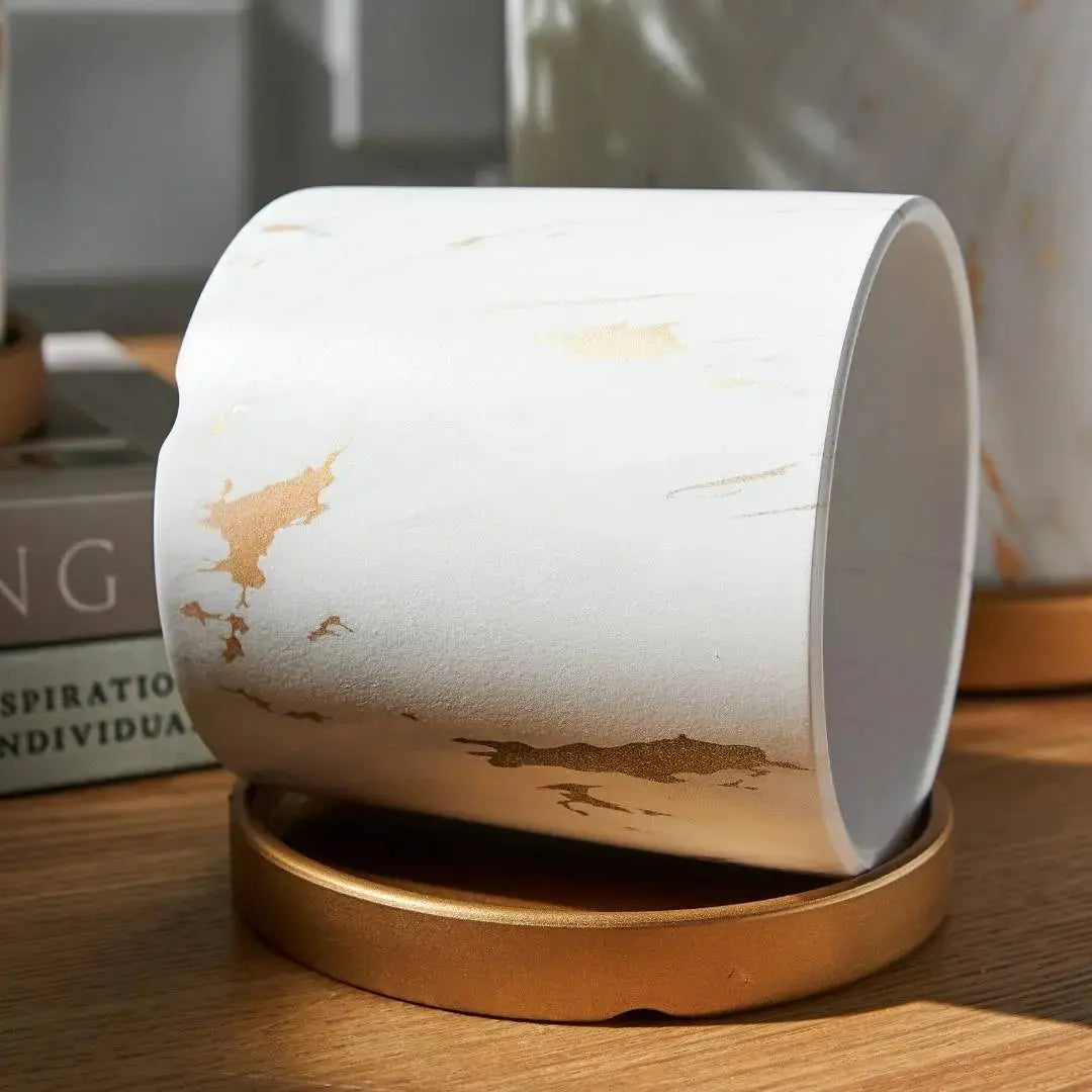 Miygan Marble Gold Ceramic Flower Pot-Speckled Space