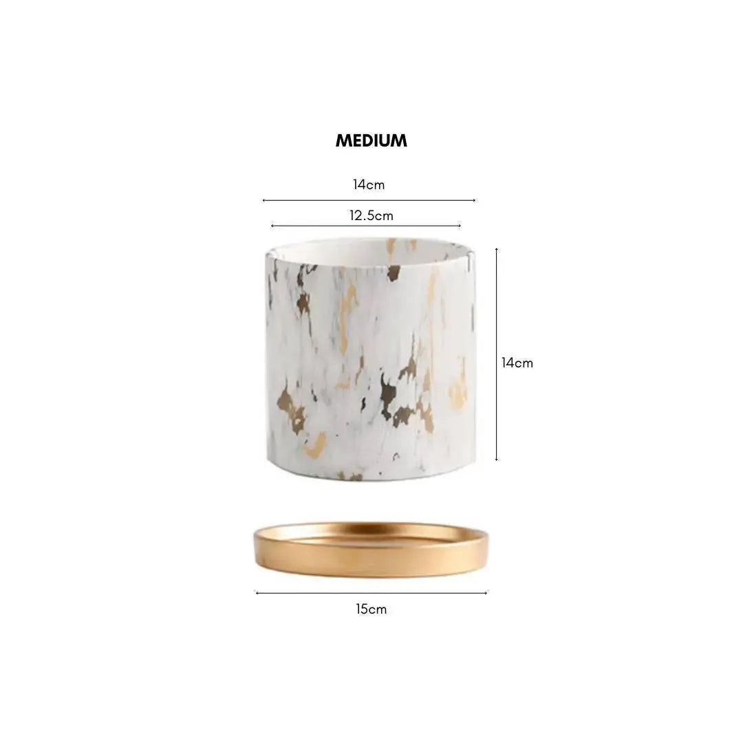 Miygan Marble Gold Ceramic Flower Pot-Speckled Space