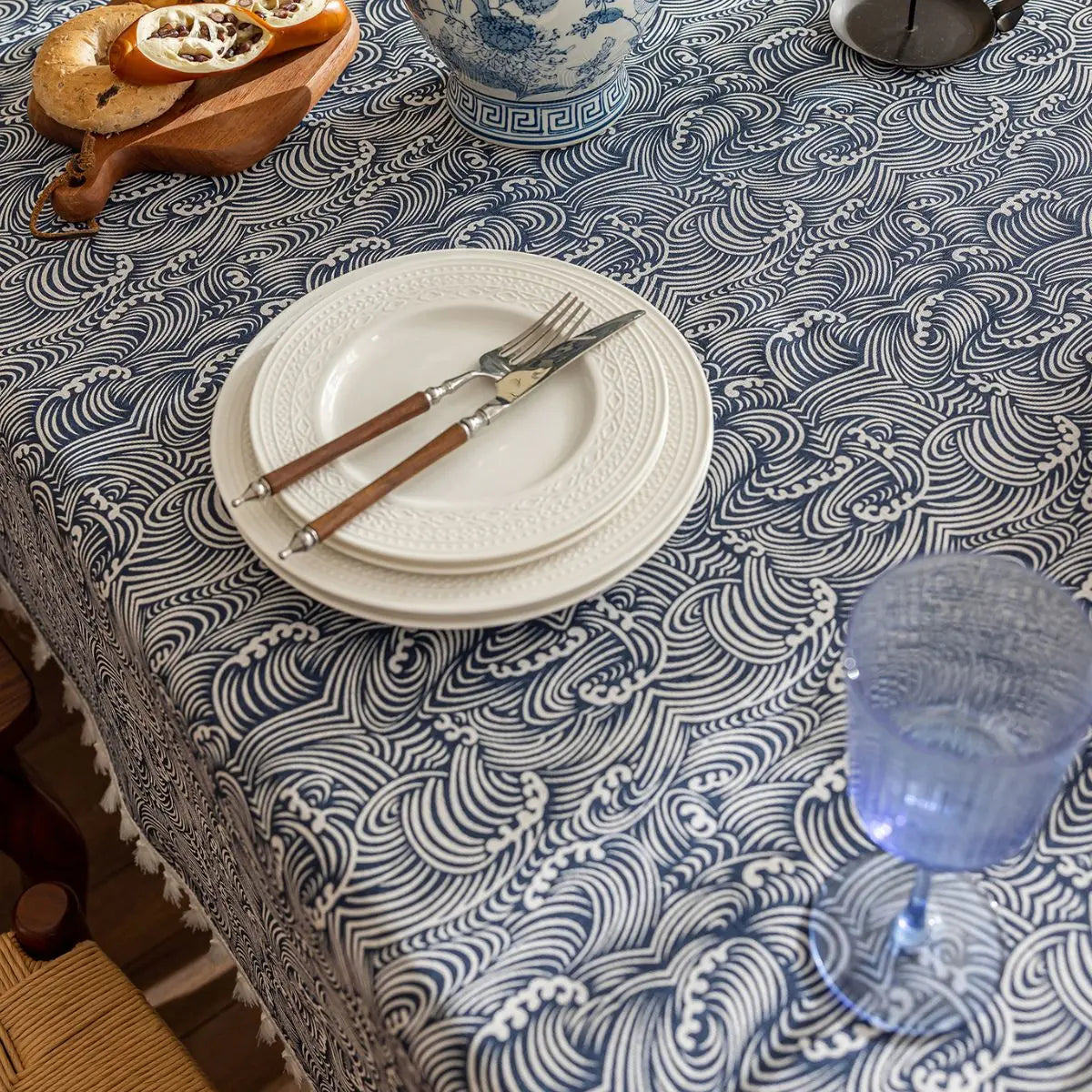 Blue Adelon table cloth from My Store, made of fabric, featuring a smooth finish and elegant design for dining tables.