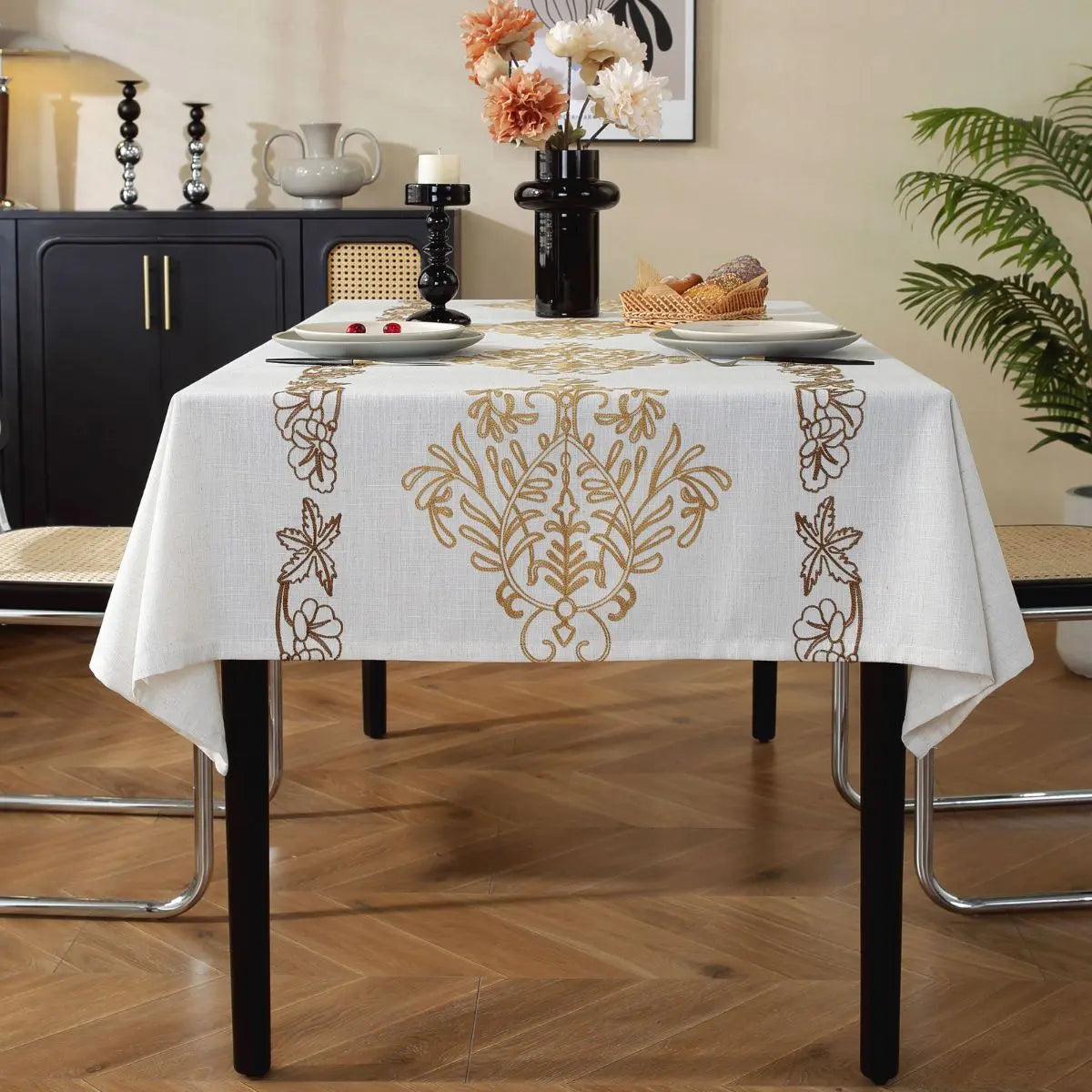 Edon Beige Floral Table Cloth My Store
