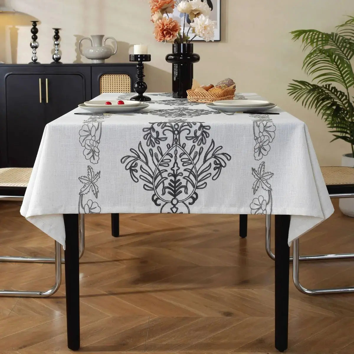 Natalio Grey Floral Table Cloth Speckled Space