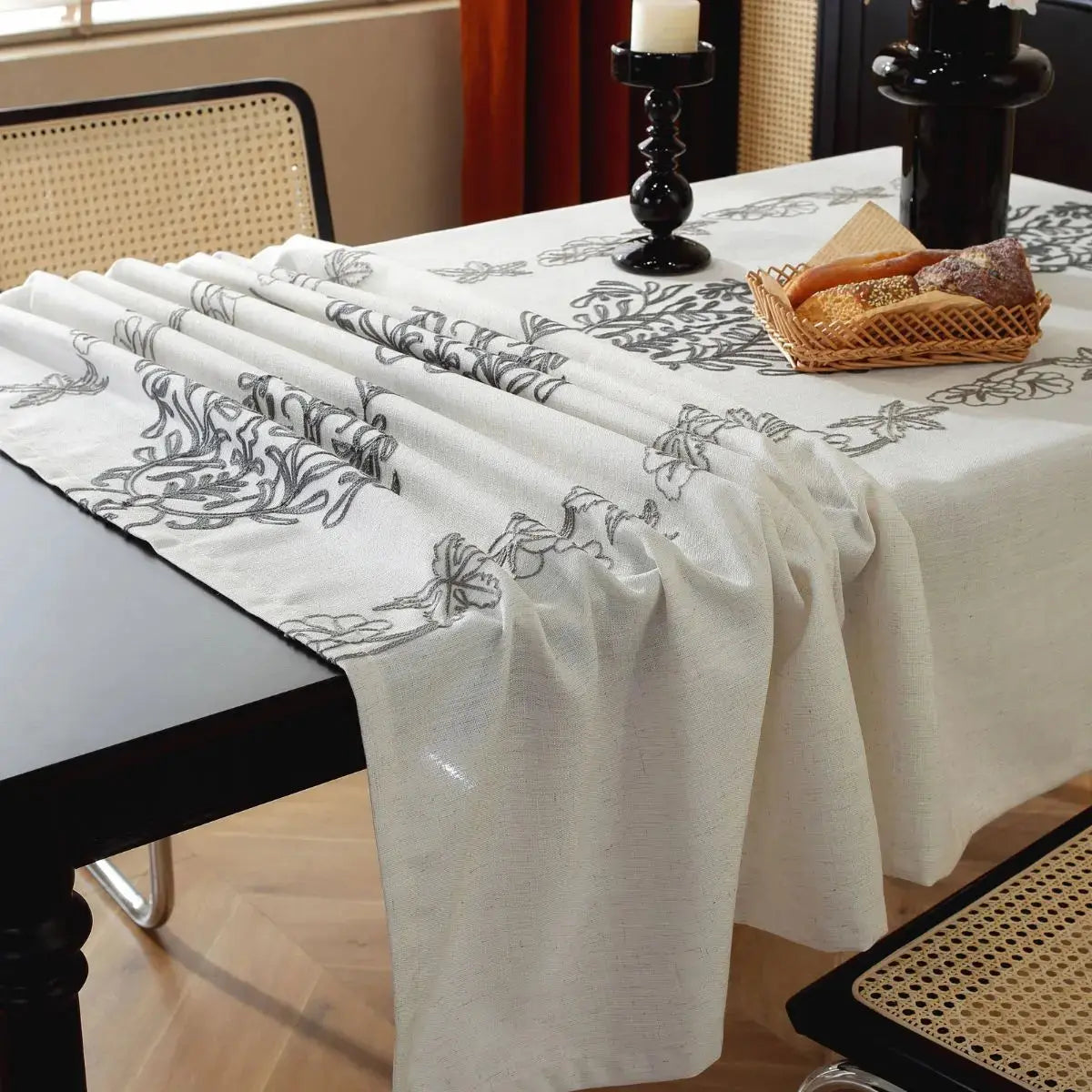 Natalio Grey Floral Table Cloth Speckled Space