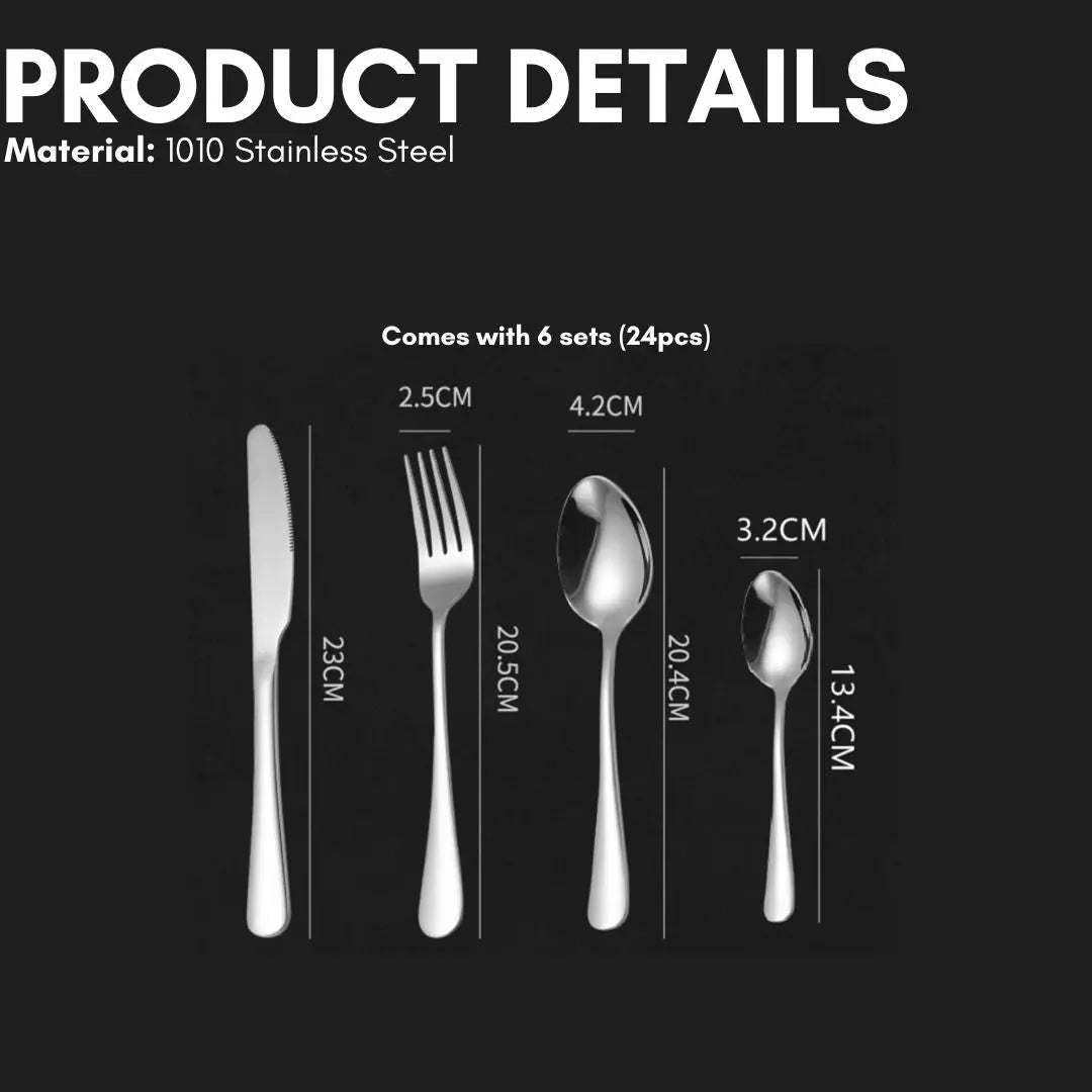 24pcs Stainless Steel Metallic Cutlery Set-Speckled Space
