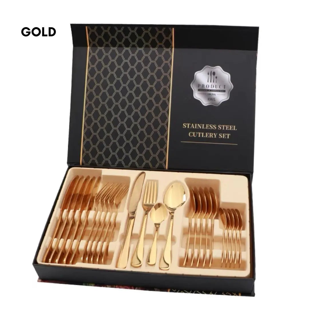 24pcs Stainless Steel Metallic Cutlery Set-Speckled Space