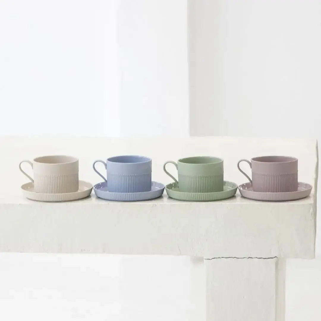 Abaca Ceramic Teacup with Saucer-Speckled Space