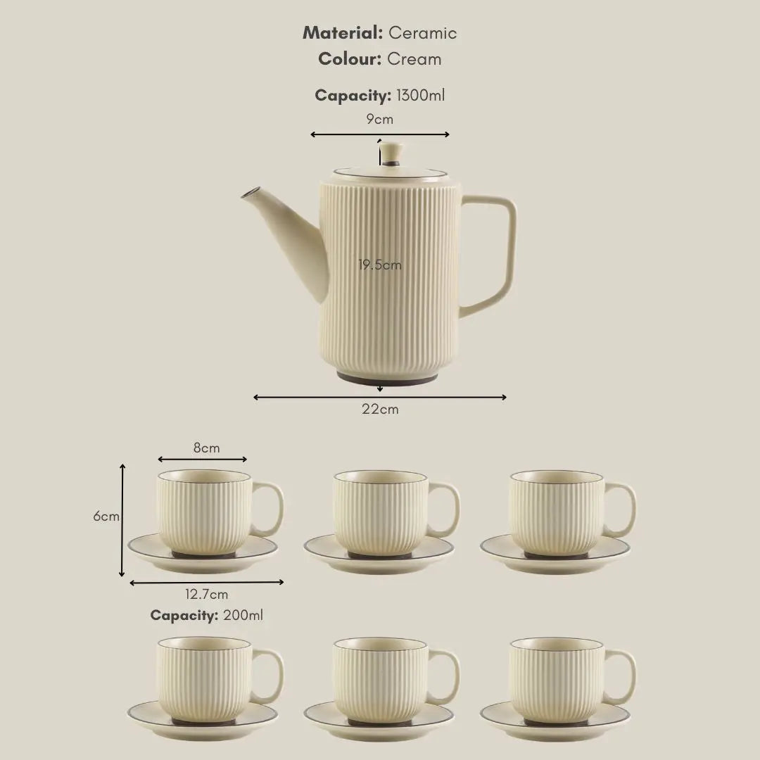 Panelope Cream Ceramic Teapot Set-Speckled Space