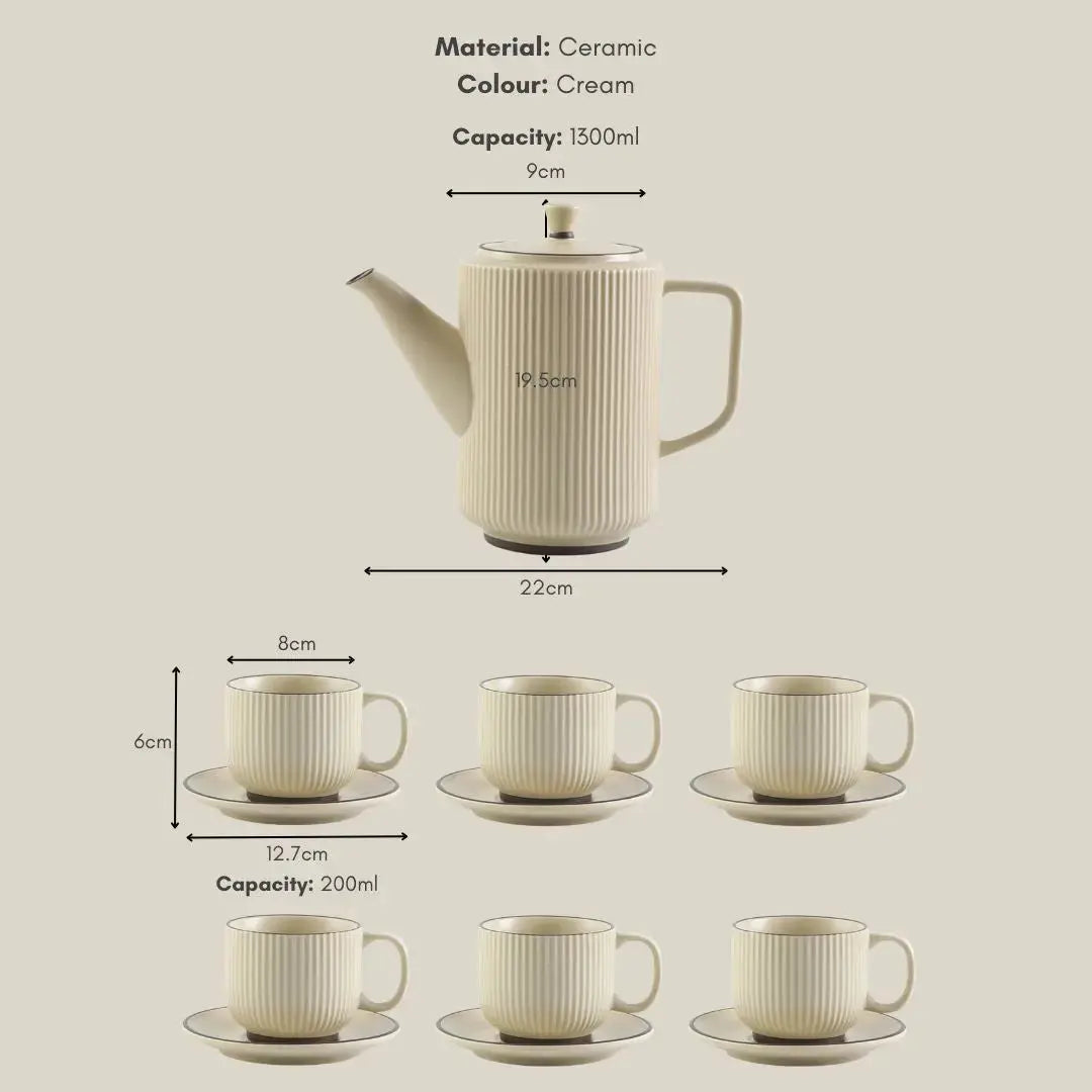 Panelope Cream Ceramic Teapot Set-Speckled Space